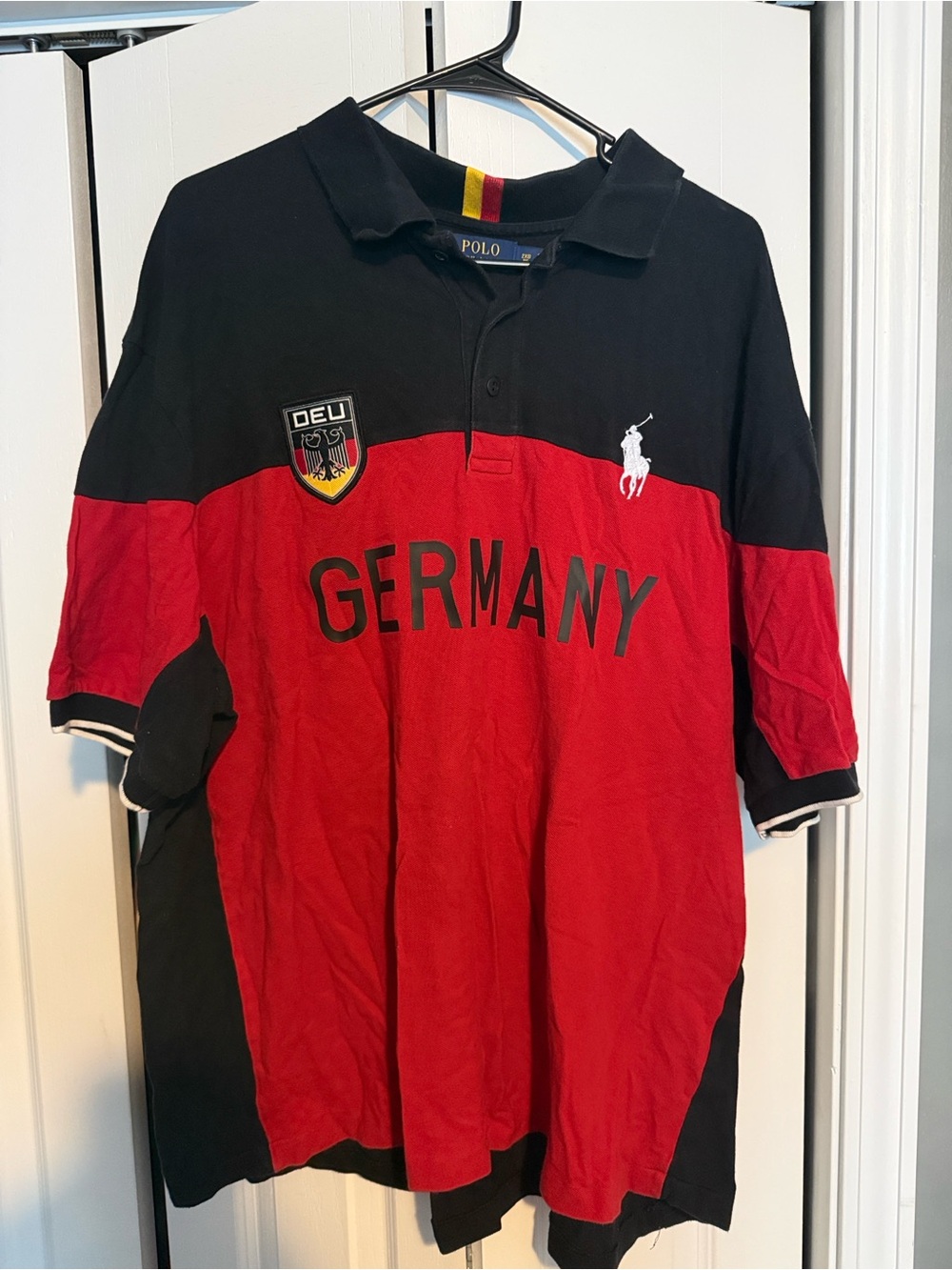Ralph Lauren Black and Red 'Germany' Polo Rugby Shirt